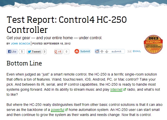 Test Report for the Control4 HC-250 Controller